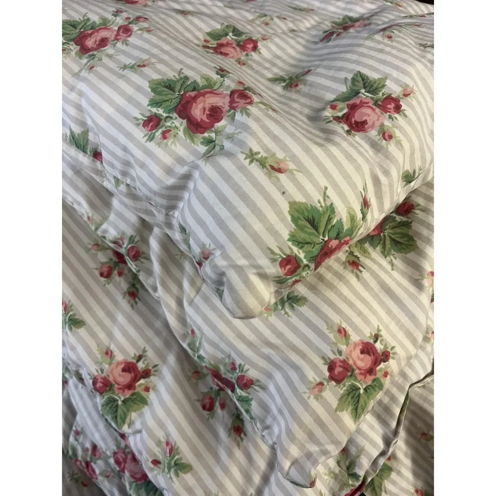 RARE Ralph Lauren Emma Striped King Comforter & 2 Ruffle Shams Floral Bedroom